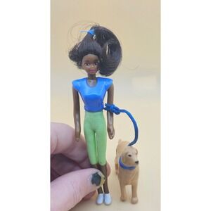 Vintage Barbie McDonald's Happy Meal Toy Black Doll Walking Golden Retriever Dog